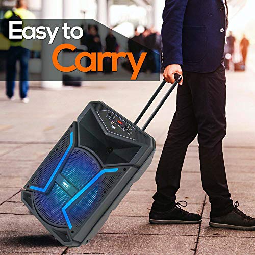 Portable Bluetooth PA Speaker System-800W Outdoor Bluetooth Speaker Portable PA System w/Microphone in, Party Lights, MP3/USB SD Card Reader, FM Radio, Rolling Wheels-Mic, Remote-Pyle PPHP122SM.5
