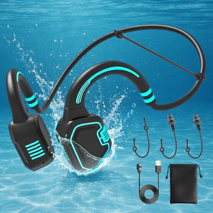 Swimming Bone Conduction Headphones, IP68 Waterproof Open-Ear Bluetooth 5.3 Headphones with 32GB MP3 Player, Wireless Headphones for Pool, Surfing and Sports, Blue - color: Blue
