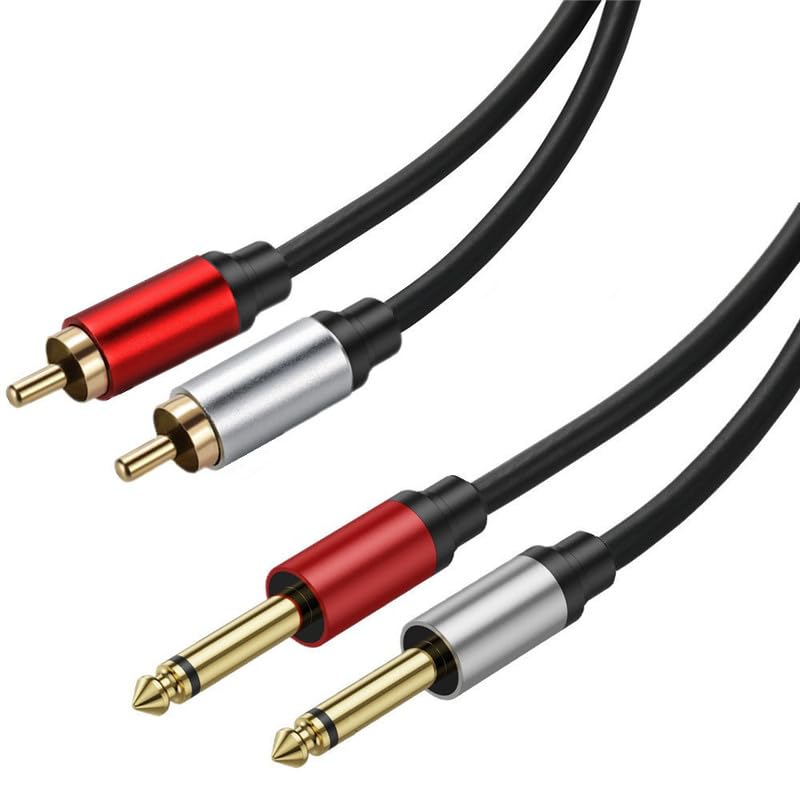 3.28ft/1m Dual 1/4" TS to RCA Cable, Standard Length 6.35mm Mono to 2 RCA Adapter for Home Studio Rack, DJ Setup, Amp to Speaker Connection - size: 1m