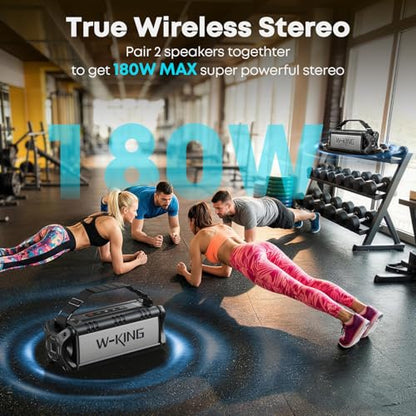 W-KING Bluetooth Speaker Loud, 90W Max IPX6 Waterproof Portable Outdoor Speaker, 50W Deep Bass Subwoofer/40H/EQ/Dual Pairing/TF/AUX, Large Boombox Wireless Speakers for Home, Party, Camping, Beach - color: BLACK