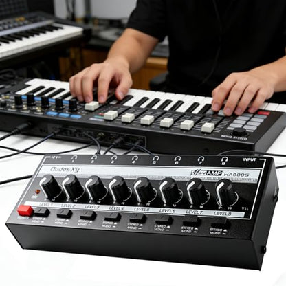 HA800S Audio Mixer, 8-Channel Stereo Line Mixer for Sub-Mixing, Independent Volume & Stereo/Mono Control, 1/4" TRS Input/Output for Headphone Monitoring, Studio Recording, Band Rehearsal