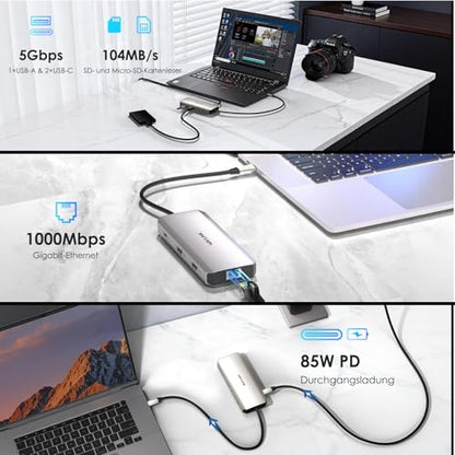 WAVLINK Laptop Docking Station, WAVLINK Docking Station Dual HDMI | Dual 4K@60Hz, 100W PD in,3×USB-A 5Gb, Gigabit Ethernet,SD/TF, Compatible with Dell/HP/Lenovo, Windows Only