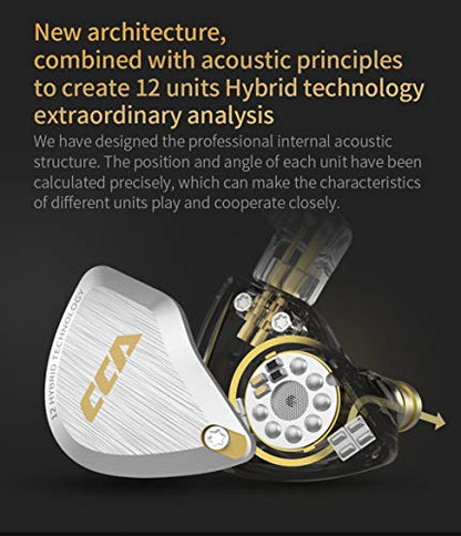 CCA C12 5BA+1DD Hybrid in-Ear Earphones, Amber Gold | HiFi Musician Monitor IEM, Detachable 2-Pin Cable, Noise-Isolating Earbuds, Zinc Alloy, Gaming Headset, 7-40000Hz - color: Amber Gold, size: Without MIC