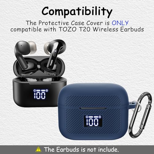 Compatible with TOZO T20 Case Cover, Soft Silicone Skin Case with Keychain, Shock Absorbing and Anti-Drop Protective Case with LED Power Display for Men and Women [Front LED Visible] Dark Blue - color: Dark Blue