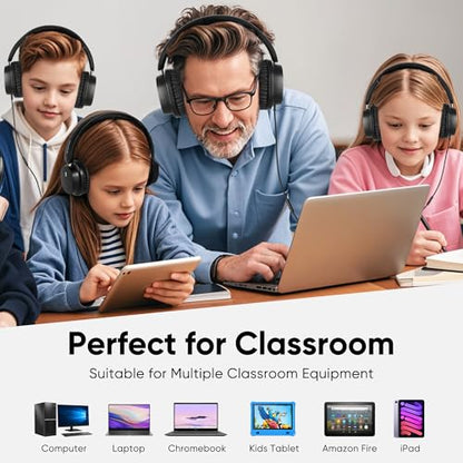 Kids Wired Headphones for School, 10-Pack, Foldable with Mic | Stereo sound, Comfortable over-ear fit, Foldable design, 3.5 mm jack, Ideal for classrooms, iPads, tablets and computers - color: 10 Pack-Black