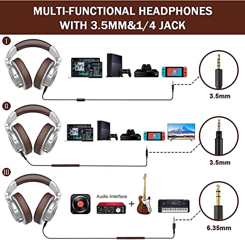 OneOdio A71 Hi-Res Wired Over-Ear Studio Headphones for DJ, Mixing - Silver - color: Silver Brown