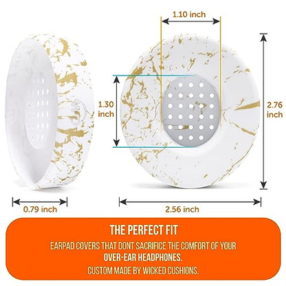 WC SweatZ Solo - Patented Earpad Sweat Covers for Beats Solo 4 & 3, Made by Wicked Cushions | Sweatproof & Machine Washable | Gold Marble - color: Gold Marble