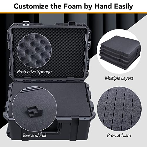 Lykus HC-6030 Large Waterproof Hard Case with Wheels and Customizable Foam, Interior Size 23.5x16.8x10.7 inch, Suitable for large electronic equipment and more | IP67 Waterproof, Pluckable Foam, Suitable for Cameras, Lenses, Electronic Equipment and More