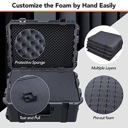 Lykus HC-6030 Large Waterproof Hard Case with Wheels and Customizable Foam, Interior Size 23.5x16.8x10.7 inch, Suitable for large electronic equipment and more | IP67 Waterproof, Pluckable Foam, Suitable for Cameras, Lenses, Electronic Equipment and More