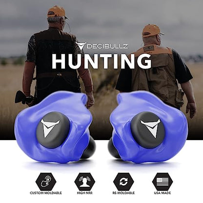 Decibullz Custom Molded Ear Plugs, 31dB NRR Shooting Ear Protection (Blue) | Reusable & Re-moldable, For Range Officers, Jobsite Crews & Musicians, Travel & Concert Use, Earplugs, American Company - color: Blue