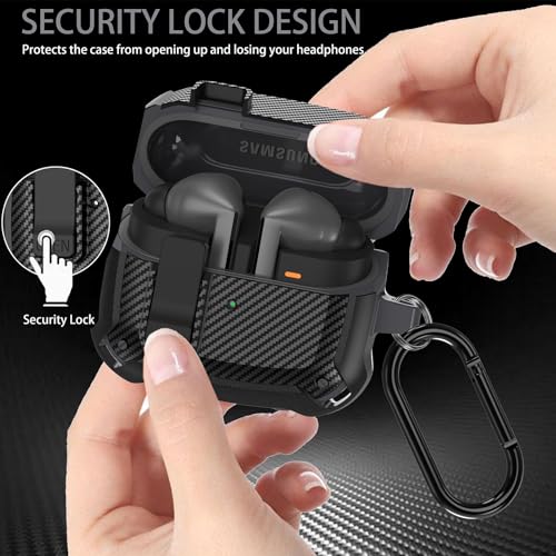 Compatible Samsung Galaxy Buds 3 Pro Case/Bud3 Cover Lock Clip for Men, Military Shell Galaxy Buds Pro 3/ Bud 3 Protective Armor Skin with with Cleaner Kit & Carabiner, Black - color: Black