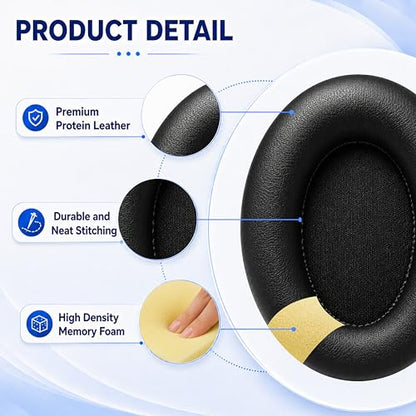 Replacement Ear Pads for Sony WH-1000XM3 Headphones, Ear Cushions for WH1000XM3, Extra Thick Earpads, Headphone Pads with Protein Leather＆Memory Foam, Replacement Cushions - color: Black