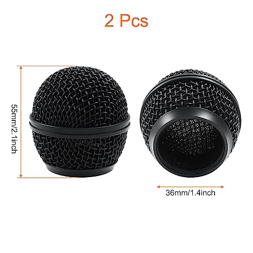 2 PCS Microphone Ball Head Mesh Grill, Black | Microphone Head Replace, Compatible with SM58, SM58LC, SV100, RK143G, Wireless Vocal Mic Head Cover - color: Black