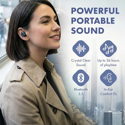 Groovz Go Essential True Wireless Earbuds with Charging Case - Up to 26 Hrs Battery Life - Designed & Engineered in the USA - Sweat-Resistant Bluetooth Earbuds with Built-in Microphone - color: Carbon Fiber