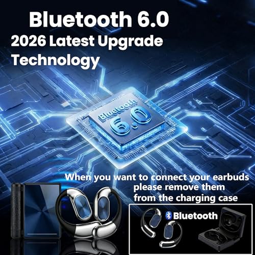 Open-Ear Headphones Bluetooth6.0 IPX5 Wireless Earphones White | Bluetooth6.0 open-ear earhooks, IPX5, Secure non-slip fit, built-in mic, lightweight comfy for running & daily outdoor use - color: ivory white