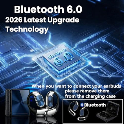 Open-Ear Headphones Bluetooth6.0 IPX5 Wireless Earphones White | Bluetooth6.0 open-ear earhooks, IPX5, Secure non-slip fit, built-in mic, lightweight comfy for running & daily outdoor use - color: ivory white