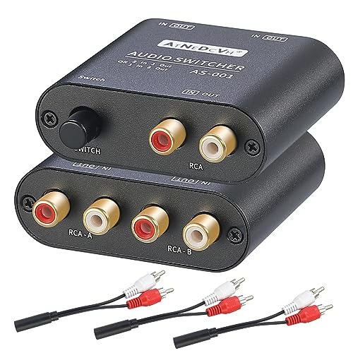 RCA / 3.5mm Port 1 in 2 Out / 2 in 1 Out Bi-Directional Audio Switcher, 2-Way Stereo L/R Sound Channel Speaker Headphone Audio Switch Selector Splitter Box