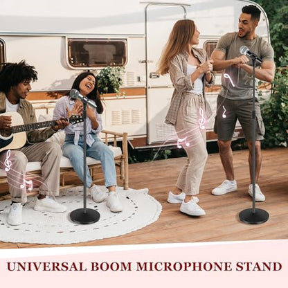 Copkim 2 Sets Mic Stand Round Base Microphone Stand Universal Detachable Podcast Mic Stand for Singing Studio Stage Karaoke, Height Adjustable from 33" to 60", with Mic Clip, 3/8'' to 5/8''adapter