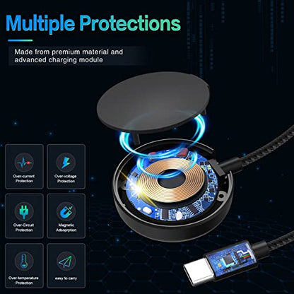 2 in 1 USB-C Magnetic Galaxy Watch Charger for Samsung Galaxy Watch 7/6/5/4/3/Classic, Pro 5/4, Active Watch 2/1, Galaxy Buds/Live/+, 5ft Fast Charging Cable for Galaxy S22/21/20/10 (Max 12W)