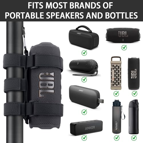 khanka Adjustable Speaker Mount for Bike/Boat/Golf Cart,Black | Adjustable Speaker Strap Holder for Most Bluetooth Speakers, Fits 1.5 to 2.0 Inch Bars, Non-Slip Outdoor Speaker Attachment - color: black