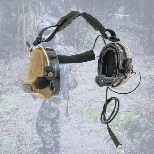 HEARFALCOM Tactical Headset C5 PRO Headphones with Mic Noise Cancelling for kenwoo Two-Way Radio for Airsoft CS Gaming - color: Brown