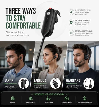 Yealink WH63 E2 Teams Wireless DECT Headset for Microsoft Teams, Convertible Mono Office Headset with Dual Noise Canceling Mics, Acoustic Shield, USB Base, 606 ft Range, 8H Talk Time