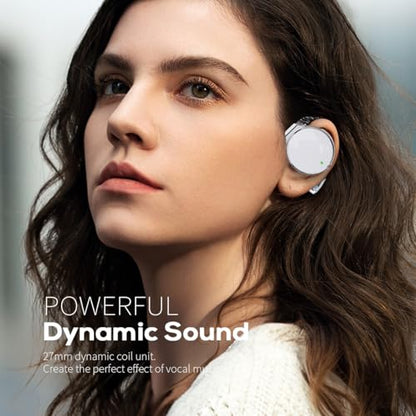 Open Ear Wireless Headphones 52H Playtime Bluetooth 5.4 Ear Clip Earbuds | 52H Music - 46H Calls - Over Ear Comfort - BT5.4 Stable - Dual-Device Connect - NTC Overheat Protection - ENC Clear Calls - color: White