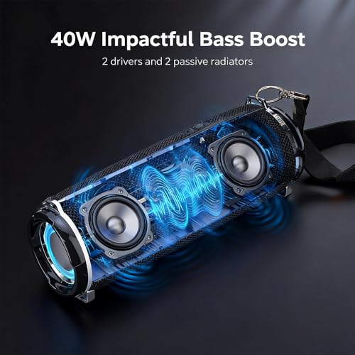 T&G 20W Loud Ourdoor Speaker with Strap, IPX5 Waterproof Portable Boombox | 12H playtime, Deep base, Travel Bluetooth speaker ,FM radio, TF/ USB/TWS. Ideal rugged gift for men, beach, golf,blue - color: BLUE