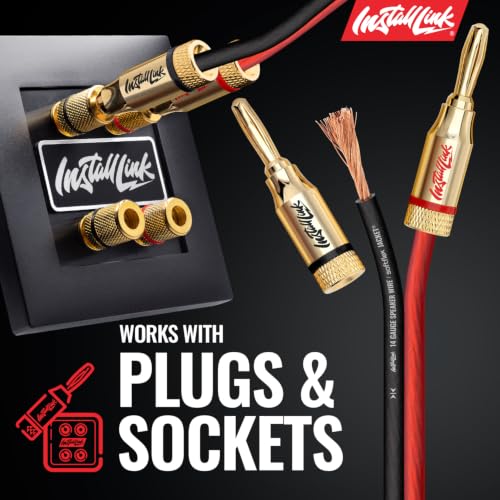Install Link 14 AWG Gauge Speaker Wire (100 Feet) Car or Home Theater (CCA) | 14/2 Speaker Cable, 2-Conductor, Frosted Red/Black, Easy Strip, Polarity ID, for Car Audio & Home Stereo - size: 100 Feet