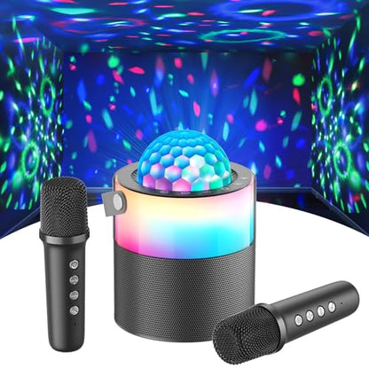 Karaoke Machine with Disco LED Lights for Adults Kids, Portable Bluetooth Speaker with 2 Wireless Microphones, Easter Birthday Gifts for Boys Family Home Party Basket Stuffers (Black) - color: Black