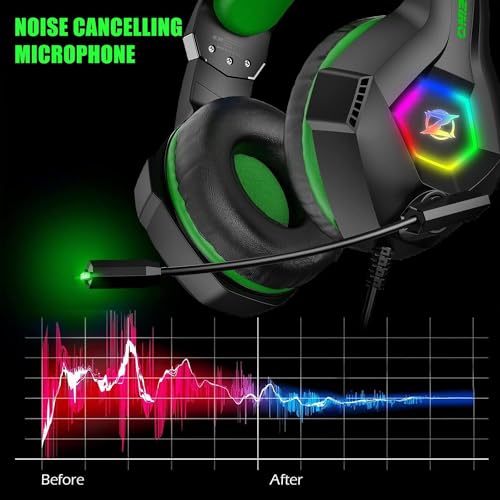 Ozeino Gaming Headset for PC, Ps4, Ps5, Xbox Headset with 7.1 Surround Sound, Gaming Headphones with Noise Cancelling Mic RGB Light Over Ear Headphones for Xbox Series X/S, Switch-Green - color: Green