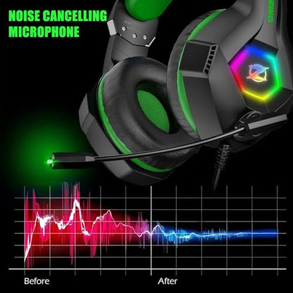 Ozeino Gaming Headset for PC, Ps4, Ps5, Xbox Headset with 7.1 Surround Sound, Gaming Headphones with Noise Cancelling Mic RGB Light Over Ear Headphones for Xbox Series X/S, Switch-Green - color: Green