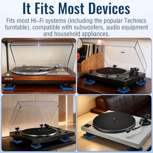 4 Pack Sound Isolation Pads 2 x 2 x 7/8 inches Designed for Turntables | Damping Mats with Textured Rubber & EVA Core Layer, Reduce Vibration and Skipping While Enhancing Musical Clarity