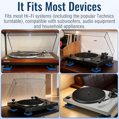4 Pack Sound Isolation Pads 2 x 2 x 7/8 inches Designed for Turntables | Damping Mats with Textured Rubber & EVA Core Layer, Reduce Vibration and Skipping While Enhancing Musical Clarity