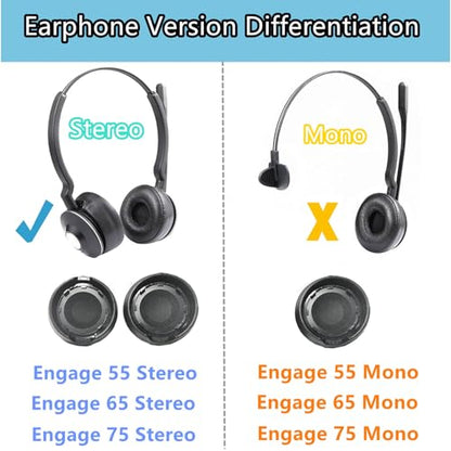 Engage 75 Ear Pads Replacement Earpads Compatible with Jabra Engage 55/65/75 (Stereo Version) Headphone (Do Not Fit Engage 55/65/75 Mono Version, Engage 75/65 Convertible) Protein Leather Cushions