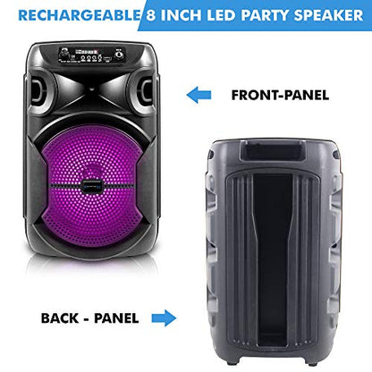 Technical Pro 8 Inch Portable 800 W Bluetooth Speaker W/Woofer & Tweeter | Festival PA LED, Bluetooth/USB Card Inputs, with UHF Wireless Handheld Microphone w/USB Powered Receiver - style: Speaker with Wireless Mic