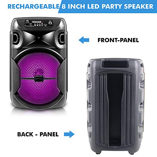Technical Pro 8 Inch Portable 800 W Bluetooth Speaker w/Woofer & Tweeter | Portable Microphone w/Digital Processing, Wired Mic Included, XLR to 1/4", Black Karaoke DJ Wired Microphone - style: Speaker With Mic (Black)