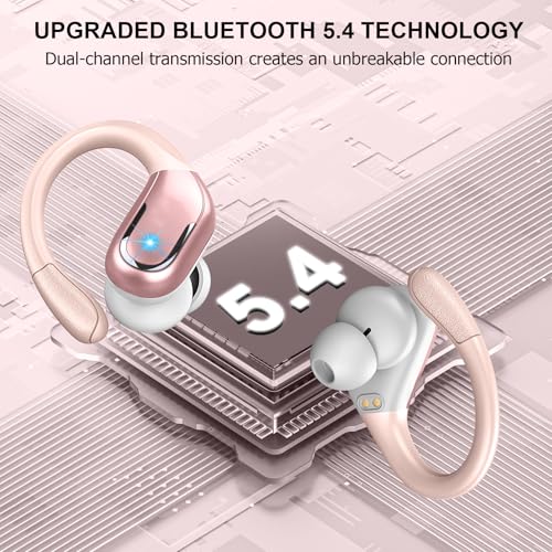 Wireless Earbuds, 75hrs Bluetooth 5.4 Headphone Sport, 2026 Bluetooth Earbuds Deep Bass Over Ear Buds with Earhooks, ENC Noise Cancelling Earphone Mic, IP7 Waterproof for Workout/Running/Gym Rose - color: A-Rose