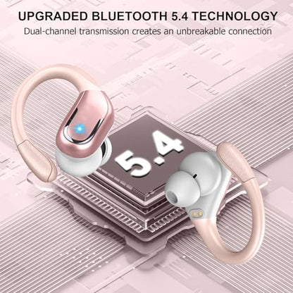 Wireless Earbuds, 75hrs Bluetooth 5.4 Headphone Sport, 2026 Bluetooth Earbuds Deep Bass Over Ear Buds with Earhooks, ENC Noise Cancelling Earphone Mic, IP7 Waterproof for Workout/Running/Gym Rose - color: A-Rose