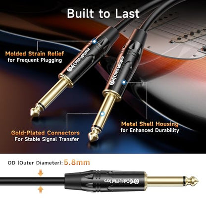 Cable Matters 2-Pack 1/4 Inch TS to TS Guitar Cable, 25ft - size: 25 ft, style: Regular