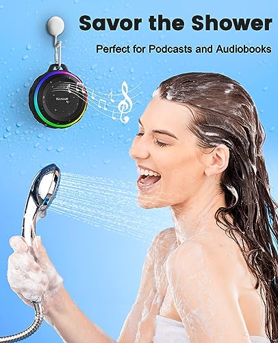 Kunodi Bluetooth Shower Speaker with IPX7 Waterproof, Crisp Clear Sound, True Wireless Stereo, Clip Portable for Pool Beach Boat Kayak Float Golf - color: WaterproofBlack