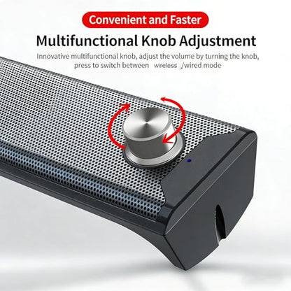 Zunate 2 in 1 Computer Speaker USB Powered with Volume Knob, 3.5mm Plug and Play Stereo Speakers for PC Laptop Desktop Monitor, Compact Gaming Audio Sound Bar Design