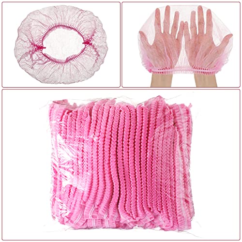 100 Pcs Disposable Nonwoven Bouffant Caps 21 Inch Hair Net Elastic Cap Hair Cover Hats for Beauty Salon Hospital Spa Catering Dust-free Workspace(Pink) - color: Pink