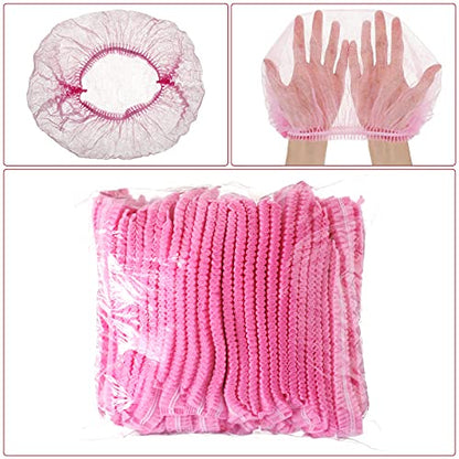 100 Pcs Disposable Nonwoven Bouffant Caps 21 Inch Hair Net Elastic Cap Hair Cover Hats for Beauty Salon Hospital Spa Catering Dust-free Workspace(Pink) - color: Pink