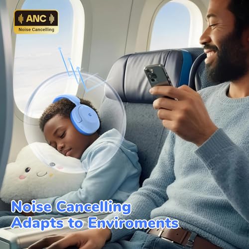 iClever BTH20 Active Noise Cancelling Headphones for Kids Toddler Travel | SafeSound Tech3.1, 60H Play Time, USB C AUX Cable, Award-Winning Kids Bluetooth Wireless Headphones for Boys/Girls/Autism - color: Light Blue