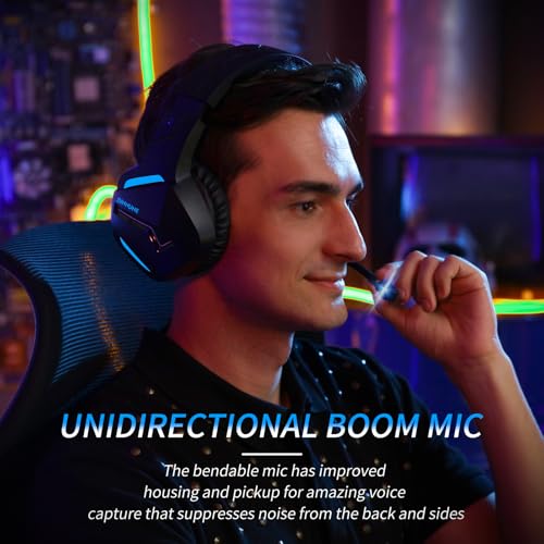BINNUNE Wireless Gaming Headset for PS5 PC, 120H Ultra-Long Battery, 2.4GHz & Bluetooth 5.3 Wireless Gaming Headphones, PS5 Hadset Wireless with Mic, 50mm Drivers, Comfort Over Ear Headphones,Blue - color: Blue