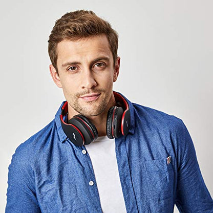 ZIHNIC Bluetooth Headphones Over-Ear, Foldable Wireless and Wired Stereo Headset Micro SD/TF, FM for Cell Phone,PC,Soft Earmuffs &Light Weight for Prolonged Wearing (Black/red) - color: Red