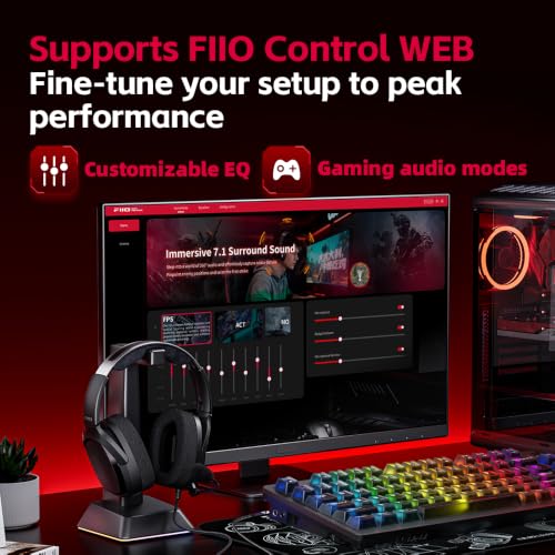 FiiO FG3 Gaming Headset, Dual Dynamic Driver USB Headphones with Detachable ENC Microphone, Virtual 7.1 Surround Sound, Hi-Res DAC, DSP EQ, Compatible with PC, PS5, Xbox & Switch