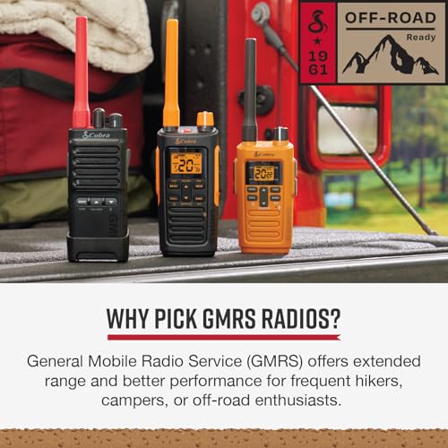 Cobra Trailblazer 500 GMRS Radio (2-Pack), IP54 Rugged No-Display Design | 2.5W Long Range Walkie Talkies, 16hr Battery, Swivel Holster, Programmable Software, Removable Antenna, Repeater Compatible