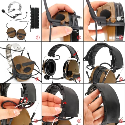 HEARFALCOM Dual Communication Tactical Headset with PTT Adapters U94 PTT Compatible with UV-5R, UV-82 Walkie Talkie Suitable for Airsoft Sports, Hunting, Hearing Protection(CB) - color: Brown